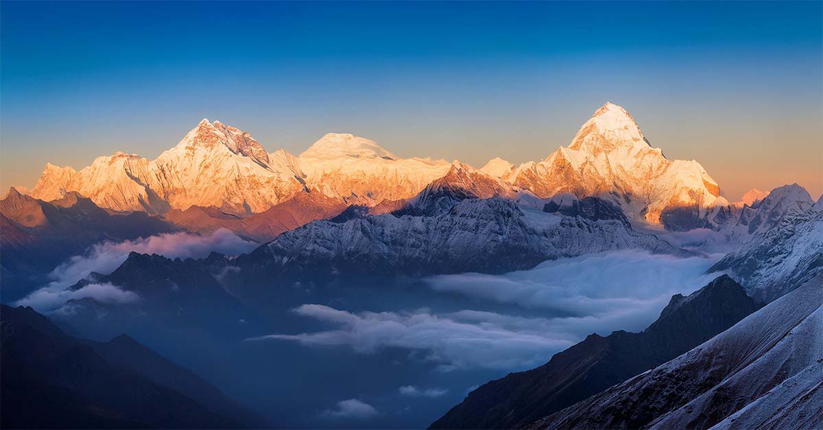 snow-capped Himalayan peaks during sunrise